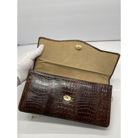 Vintage Clutch Handbag Envelope Style Snake Gator print brown Faux Leather Chain - Picture 5 of 16